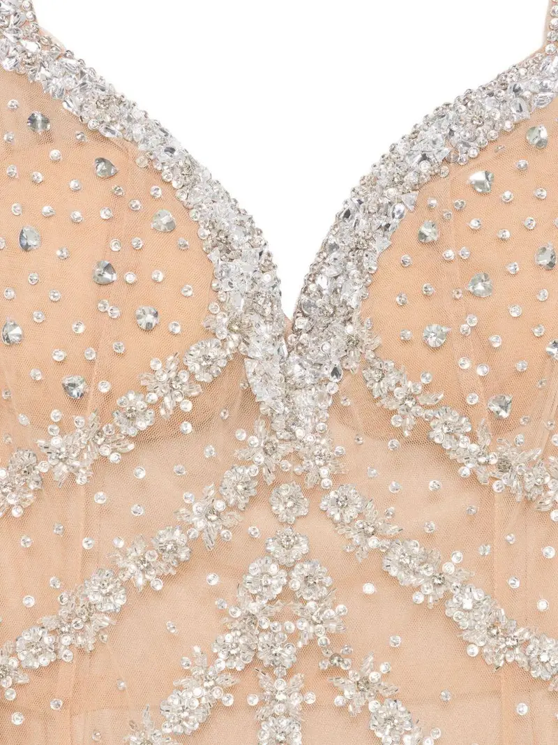 Abito lungo Beige Chiaro con Scollo a Cuore Nude miniatura 3