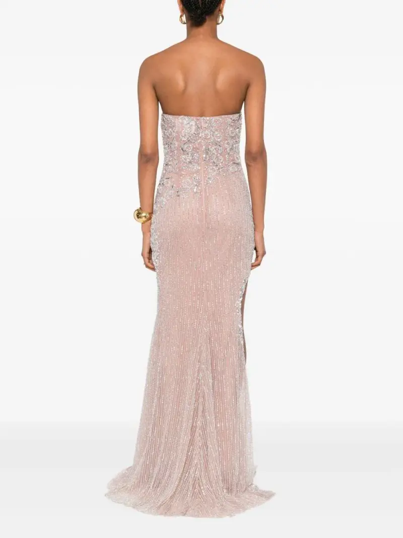 Abito Lungo Rosa Senza Spalline con Paillettes e Perline Rosa pastello miniatura 3