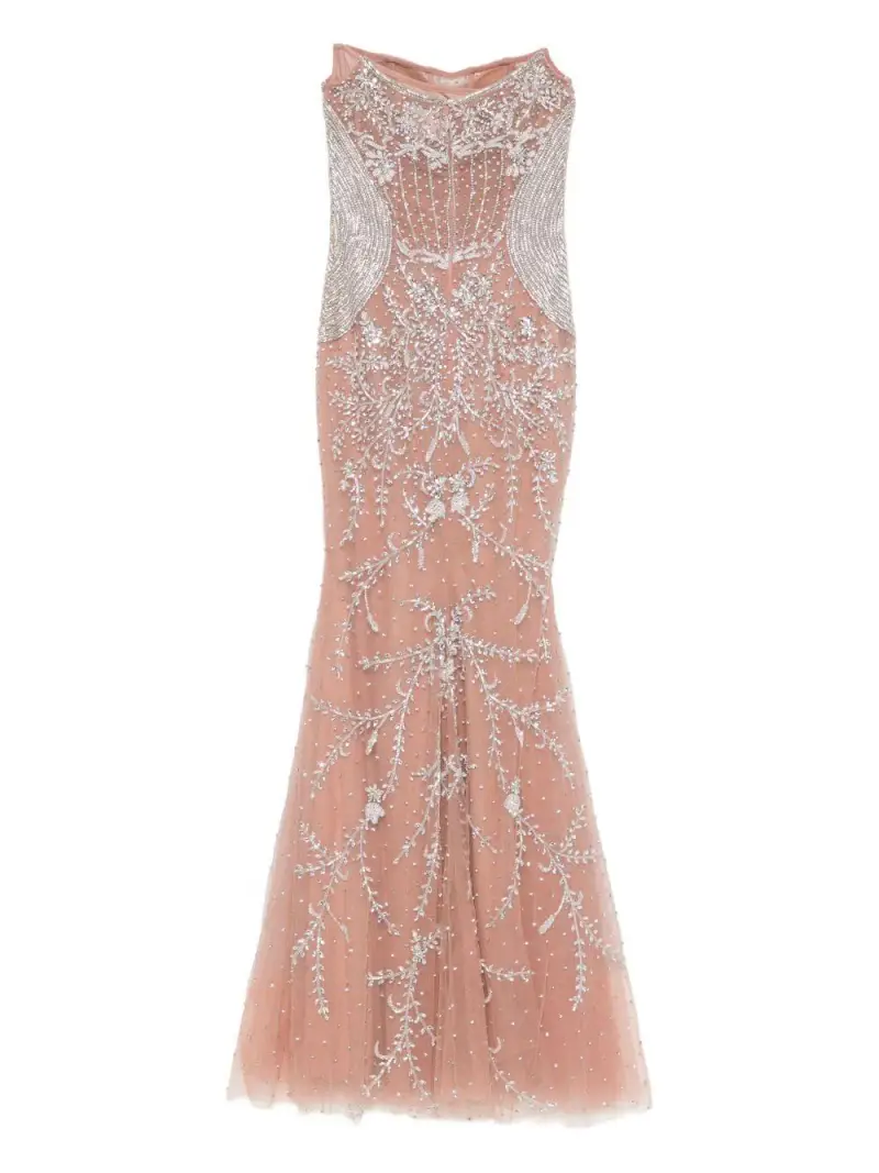 Abito Rosa Chiaro Senza Spalline con Cristalli e Corsetto Aderente Rosa pastello miniatura 3