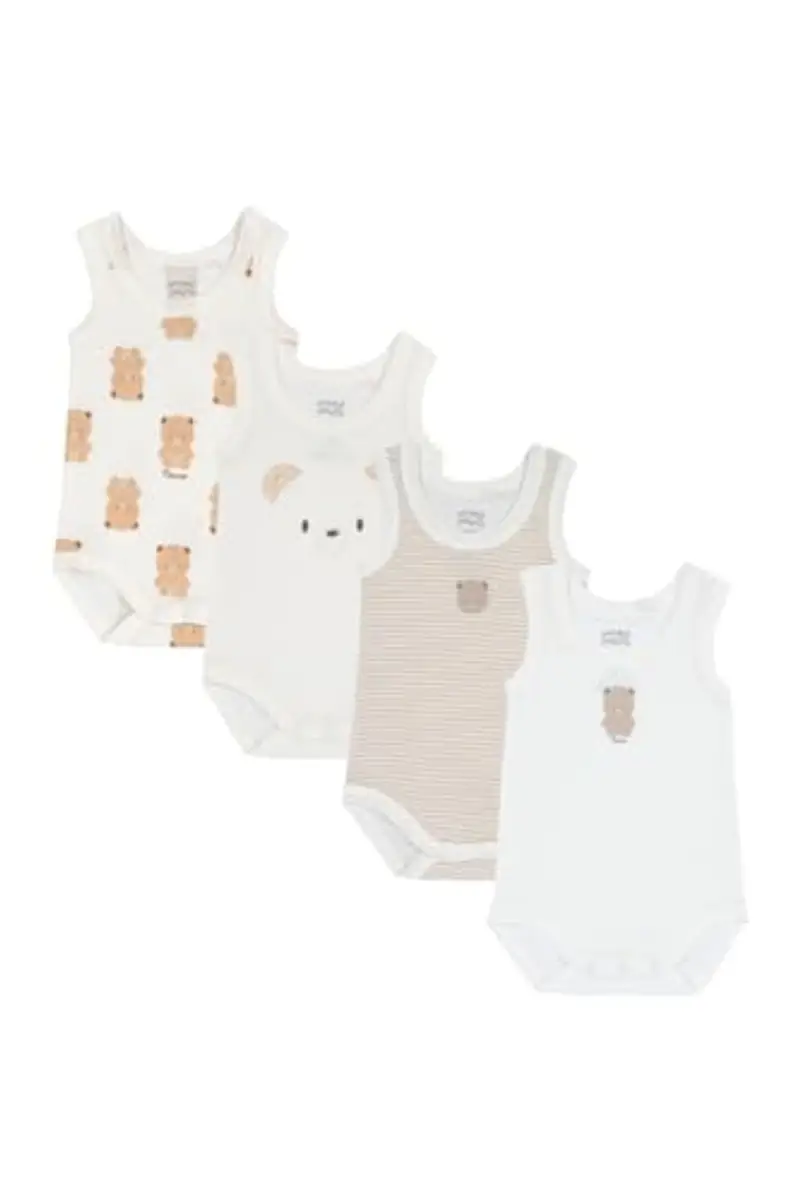 CHICCO Set 3 Body Neonato Senza Maniche 100% Cotone Beige