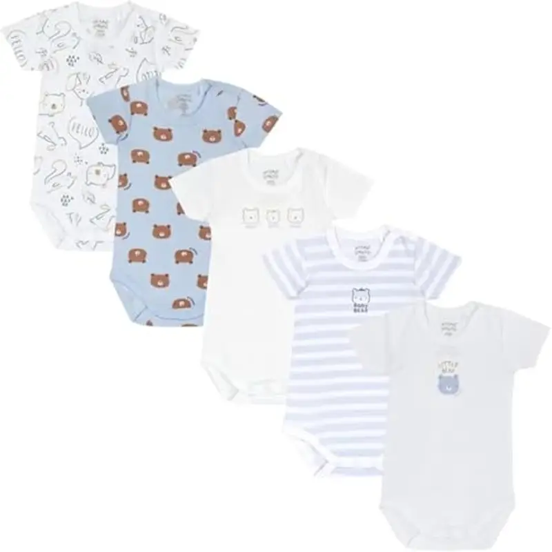 Chicco, Body Neonato e Neonata, Set di 5 Body a Maniche Corte 100% Cotone, Unisex Bambino e Bambina 0