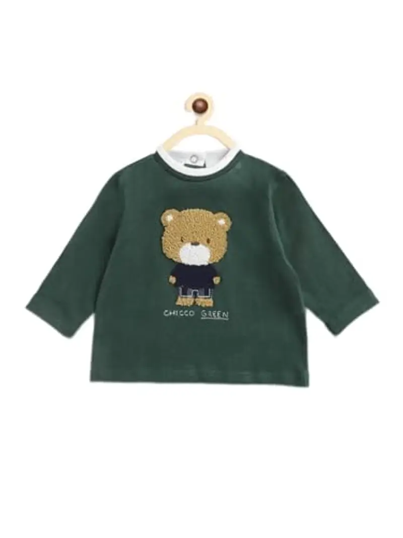 Chicco, Maglietta con Maniche Lunghe in Cotone, Bimbo 0-24, Verde (890), 9 Mesi