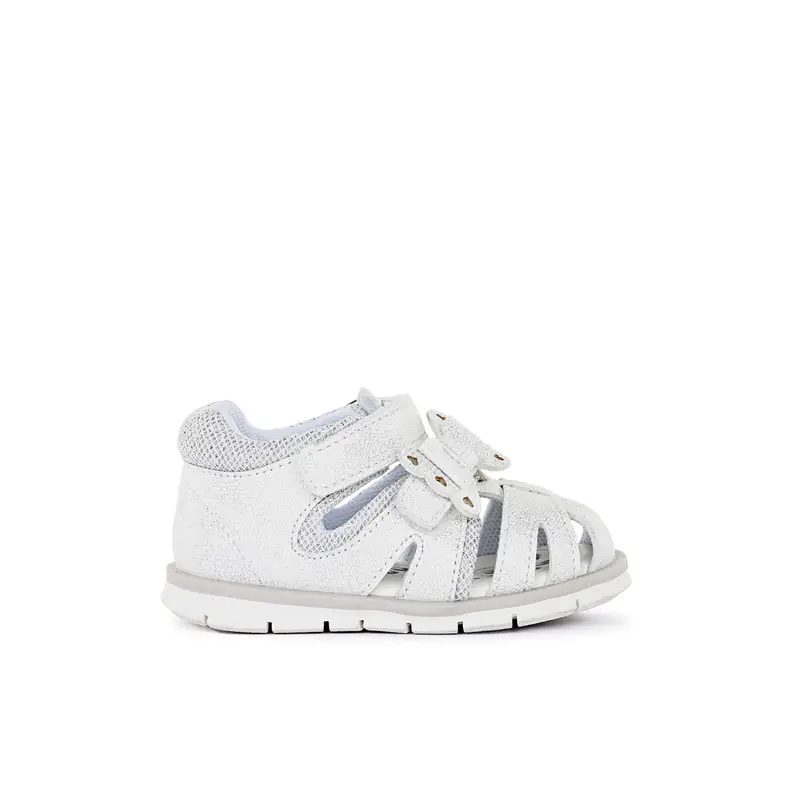 Sandali bianchi a gabbietta da bambina primi passi con velcro
