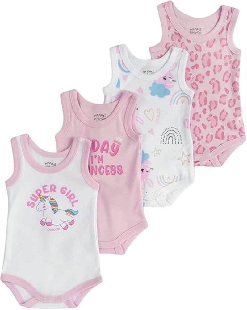 CHICCO Set Body Unisex, Bianco/Rosa, 9 Mesi