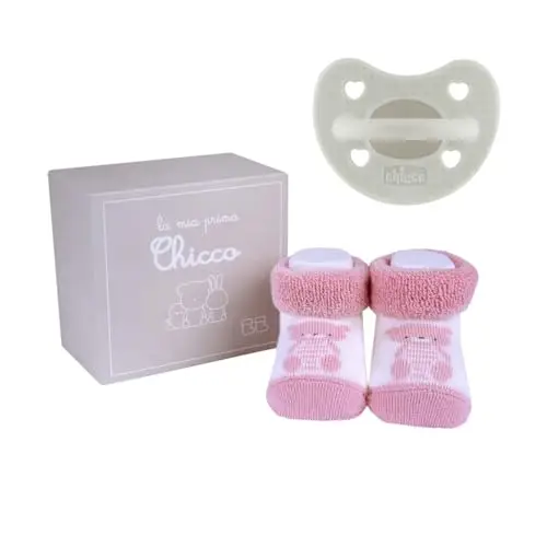 Chicco Set Regalo Nascita Bambina con Babbucce e Gommotto 2-6 Mesi, Scatola con Babbucce Rosa, Babbucce Neonata Taglia