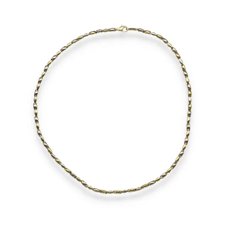 Catena Chimento a maglia tubolare in oro bianco e giallo 18kt