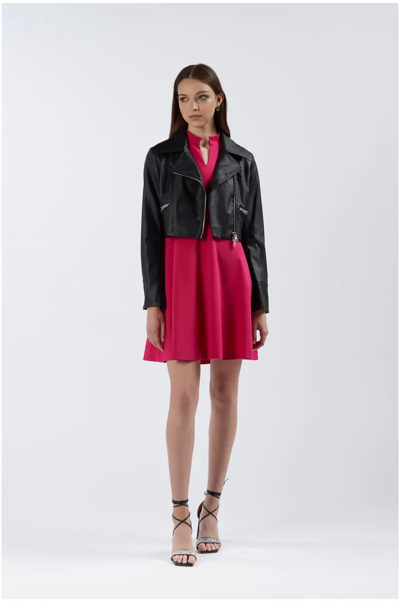 chiodo corto in similpelle nero 42