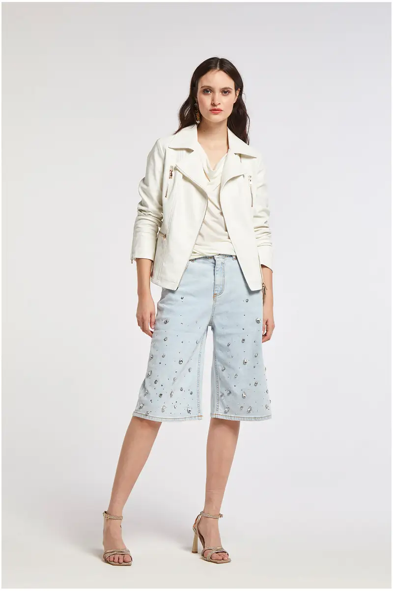 chiodo in similpelle perla 48