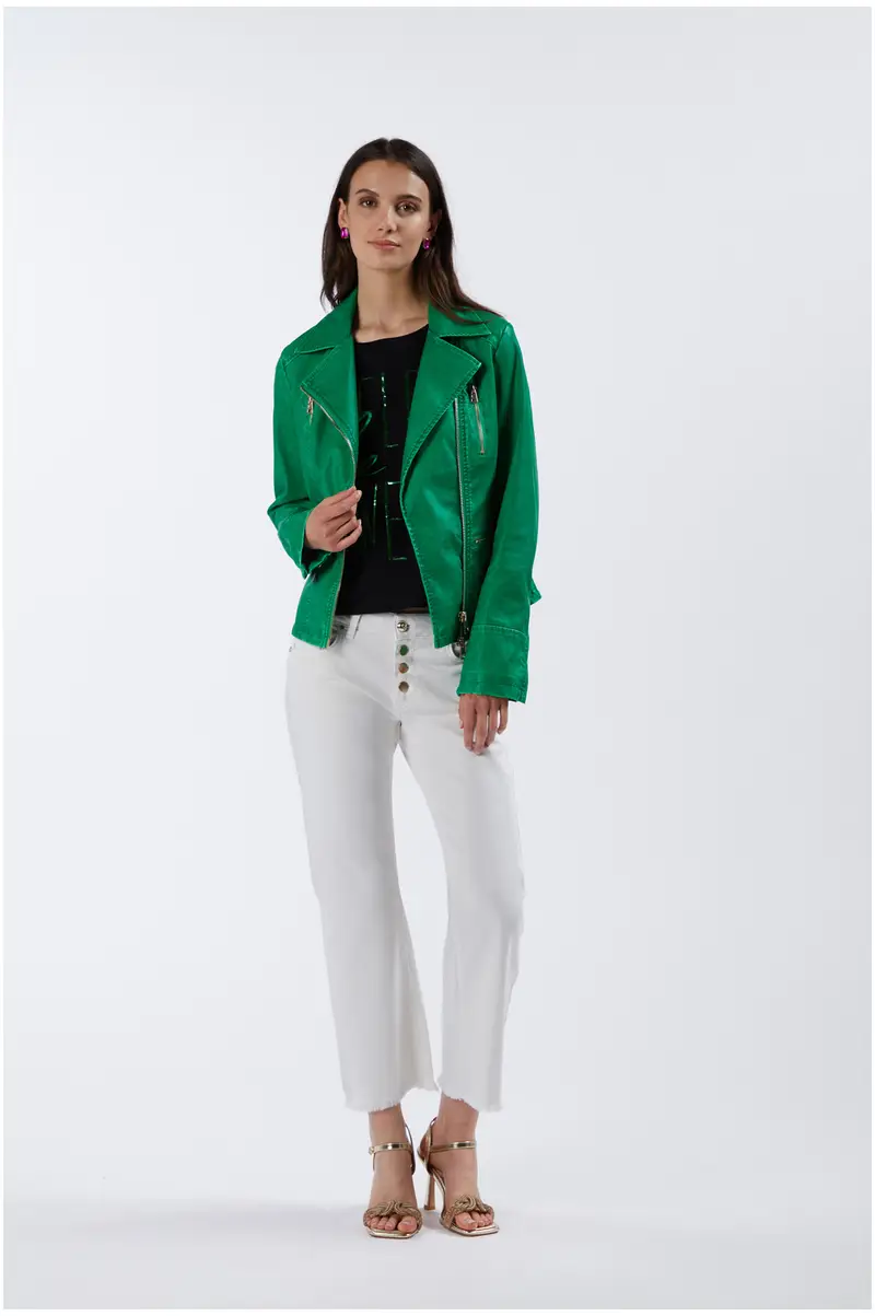 chiodo similpelle effetto invecchiato smeraldo 44