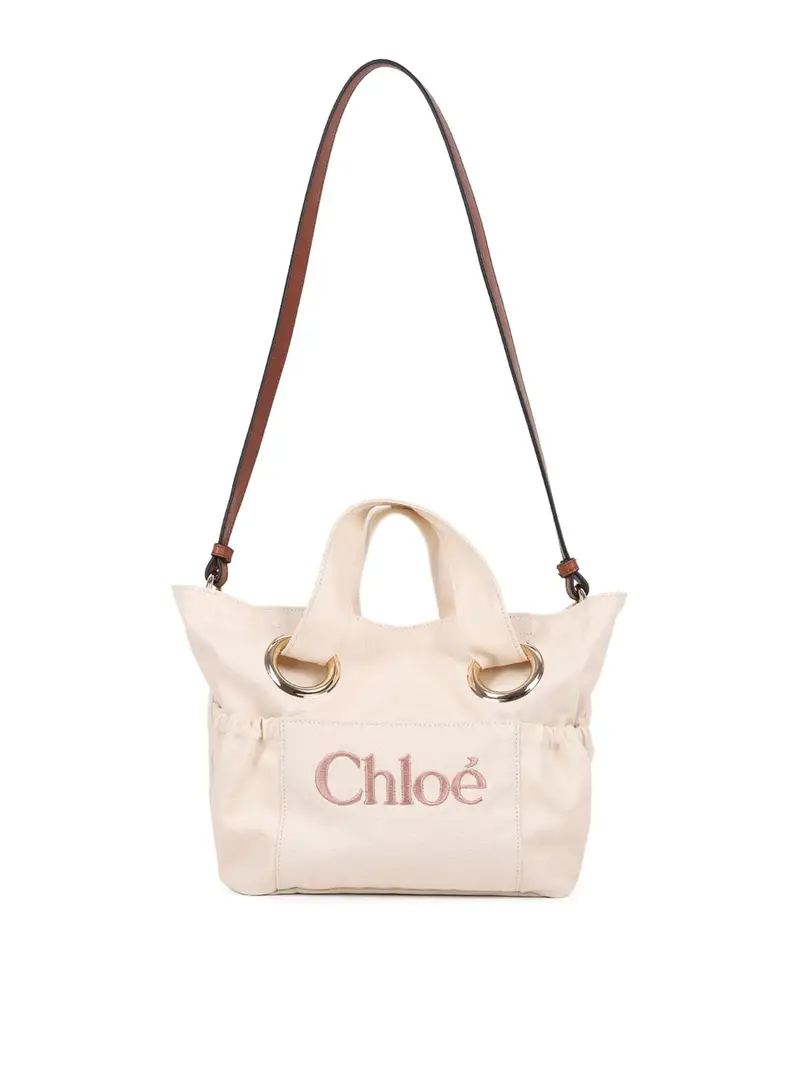 Borsa Tote Lou Con Logo Ricamato Beige