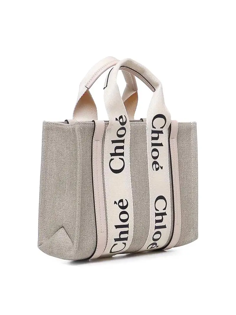 Borsa Woody Media In Tela Di Lino Grigio