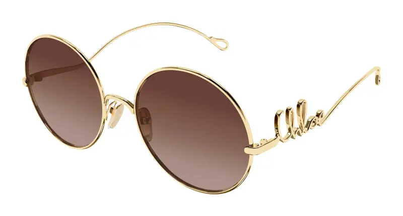 Donna Chloé CH0372S 001 Occhiali da sole Metallo Oro Marrone Rotonda