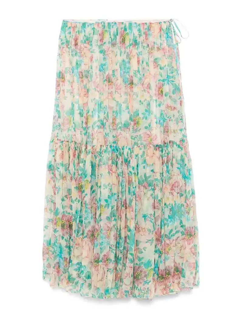 Gonna di seta stampata Beige