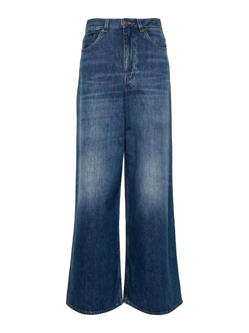 Jeans in denim a gamba larga Blu