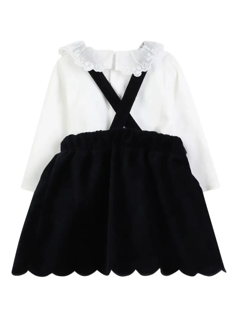 Abito a Maniche Lunghe con Colletto Arricciato Bianco marine