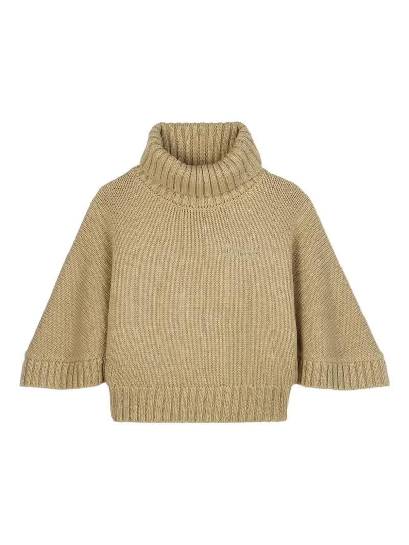 Maglione a Collo Alto con Maniche Crop Olive