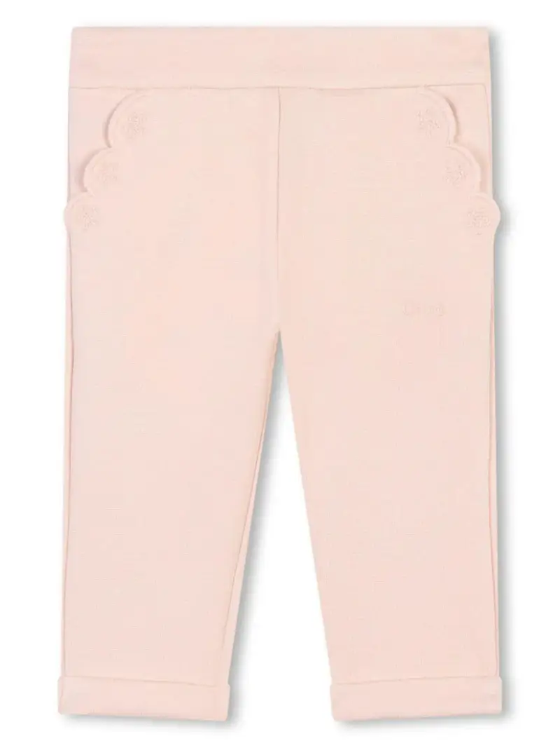 Pantalone rosa neonata tasche a smerlo