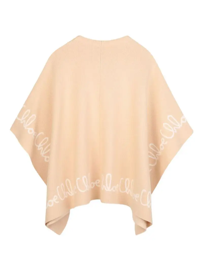 Poncho con Ricamo Logo Oversize Beige miniatura 2