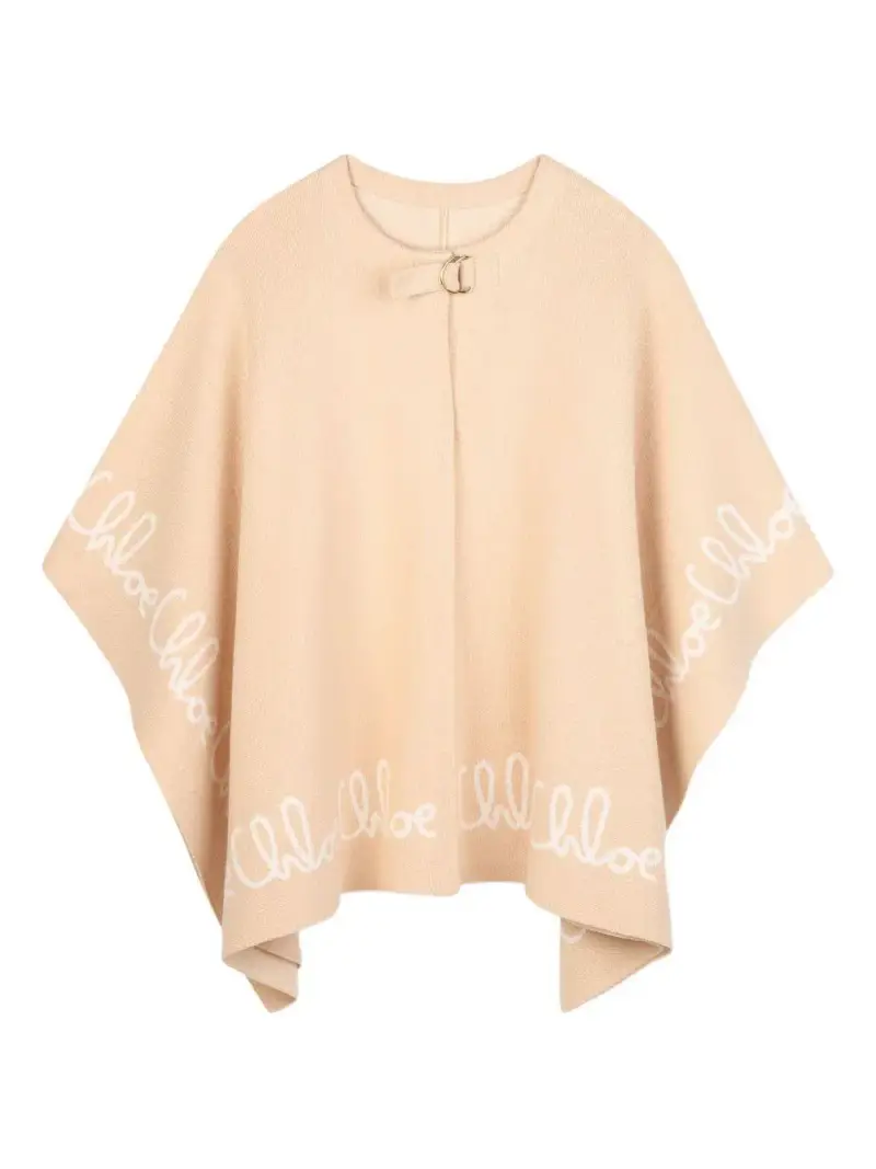 Poncho con Ricamo Logo Oversize Beige