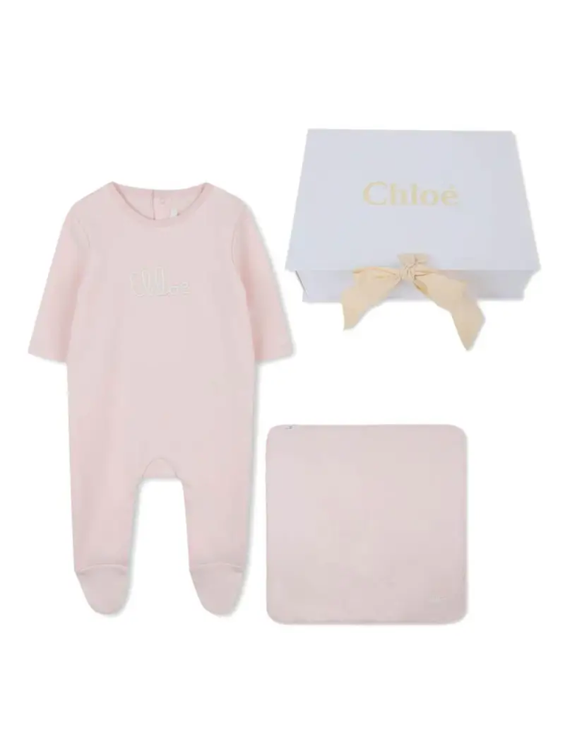 Set Neonato con Logo Ricamato e Coperta Coordinata Rosa Cipria