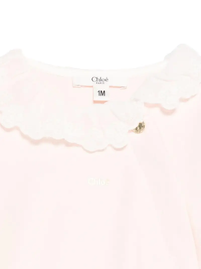 Set Neonato con Stampa e Colletto a Smerlo Rosa Cipria miniatura 2