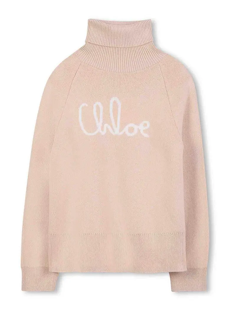 Maglione A Collo Alto Con Logo Beige
