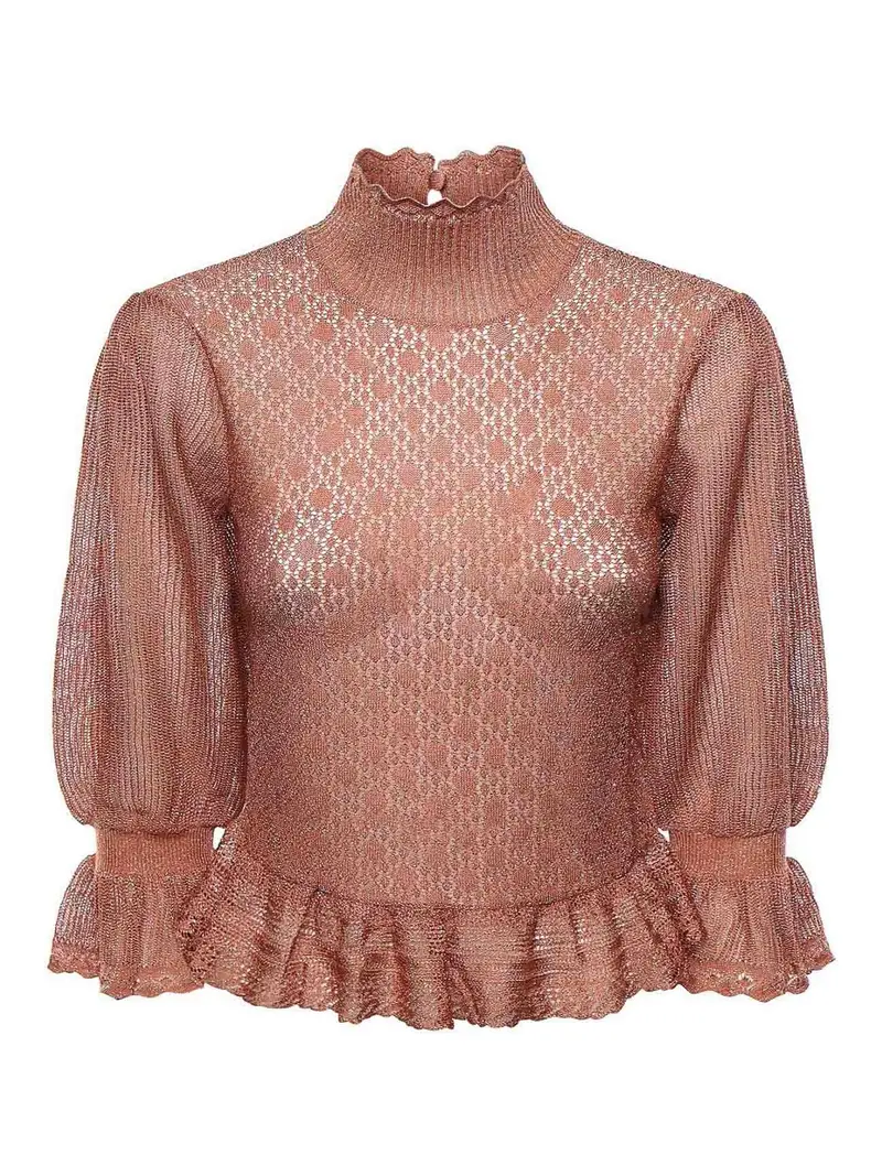 Maglione In Maglia Lurex Con Volant Oro