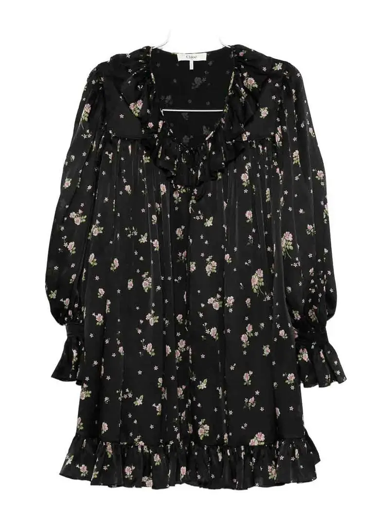 Mini Vestito arricciato in charmeuse di seta Nero