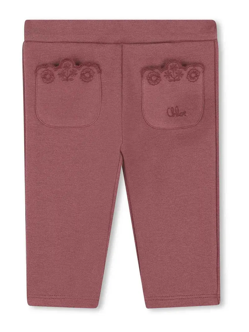 Pantaloni Con Ricamo Rosso Scuro