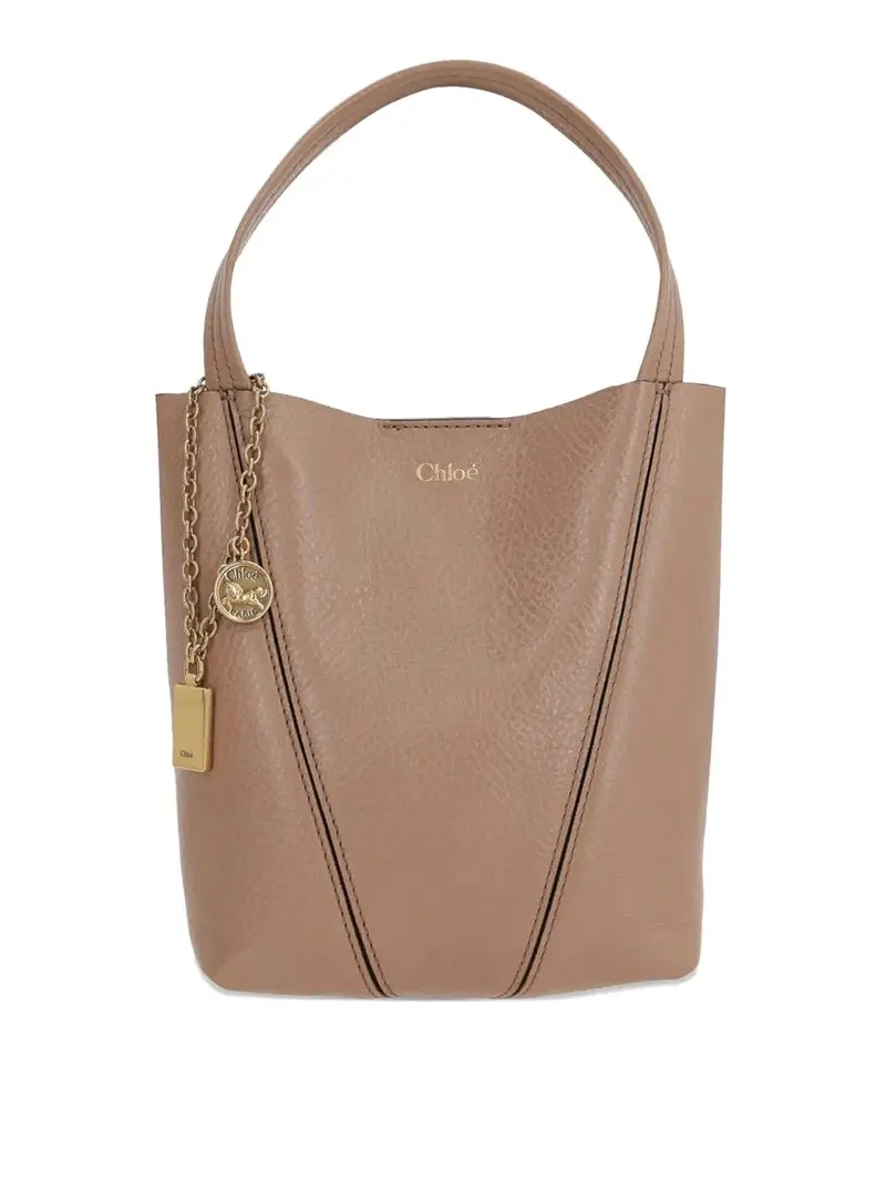 Piccola borsa a spin in pelle a grana Beige