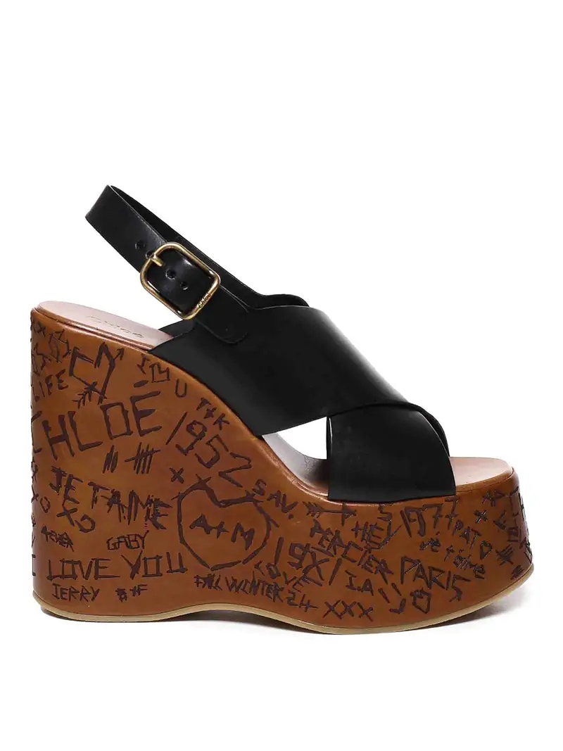 Sandali Maxime In Legno E Pelle Nero