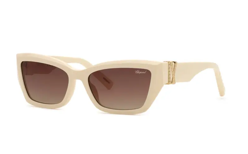 Donna Chopard SCH416M 06Y1 Occhiali da sole Acetato Beige Marrone Squadrata Antiriflesso Sfumato