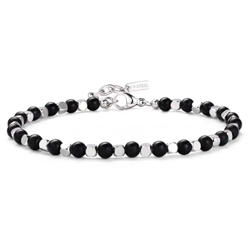 Chriscoco Bracciale Donna e Uomo con Pietre Naturali - Braccialetti di Perline in Acciaio con Occhio di Tigre e Turchese