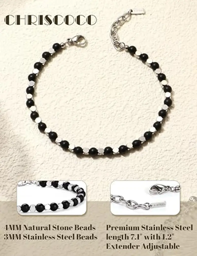 Chriscoco Bracciale Donna e Uomo con Pietre Naturali - Braccialetti di Perline in Acciaio con Occhio di Tigre e Turchese miniatura 2