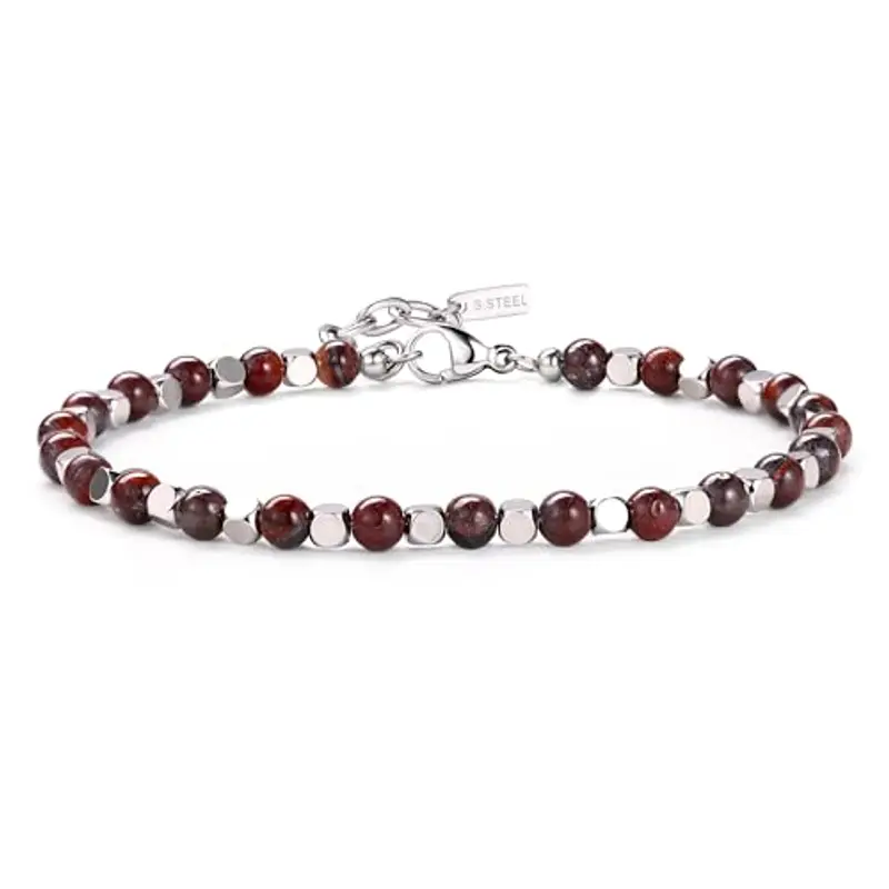 Chriscoco Bracciale Uomo Donna 4MM Pietre Naturali Acciaio Perline Occhio di Tigre Turchese Gioielli