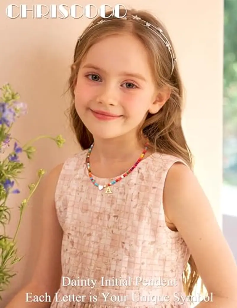 Chriscoco Collana Bambina Donna Particolari, Collana con Iniziale, Regalo Compleanno per Ragazza e Donna, Collana Personalizzato con Perline Colorate e Ciondolo con Lettera, Regali Donna, A miniatura 3
