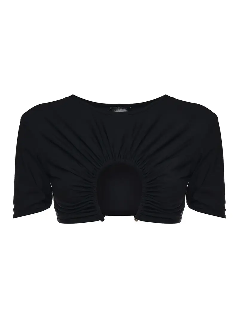 Top bikini con punta a U Nero