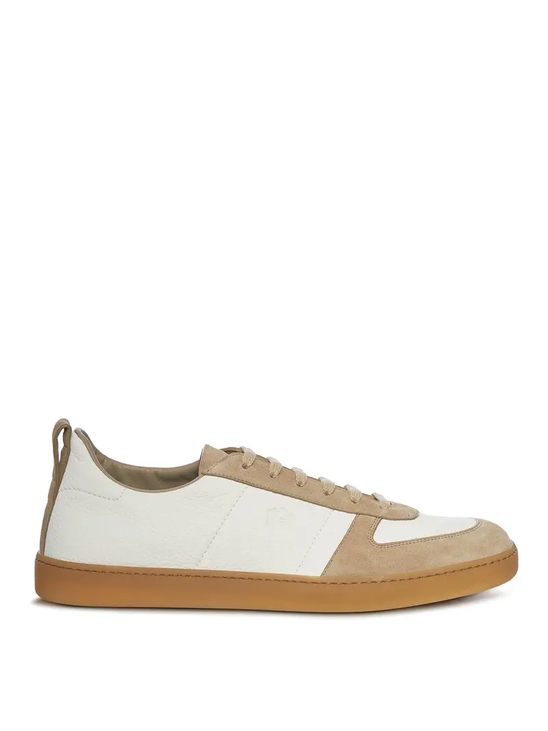 Sneakers In Pelle E Camoscio Color Carne E Neutri