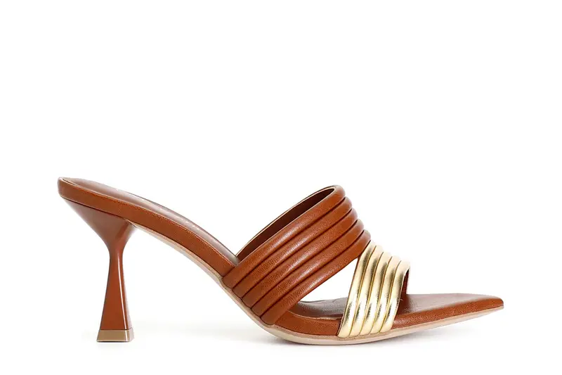 ciabatta bicolor con listini imbottiti cuoio/oro 37