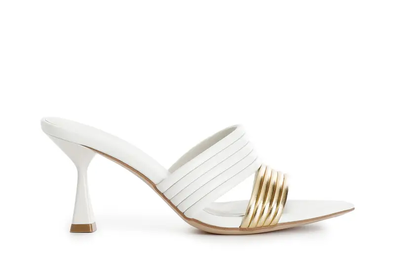 ciabatta bicolor con listini imbottiti panna/oro 36