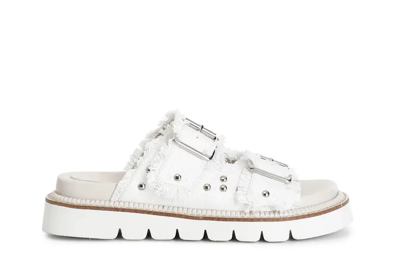 ciabatta denim doppia fibbia bianco 37