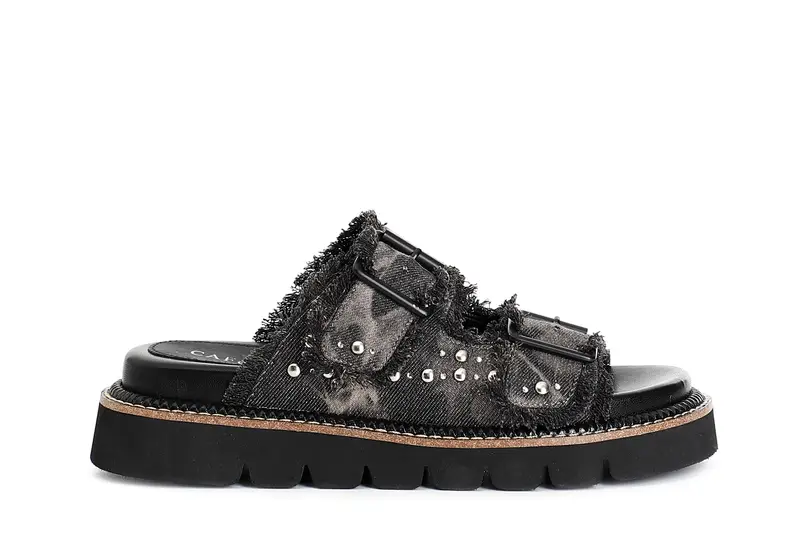 ciabatta denim doppia fibbia nero 35