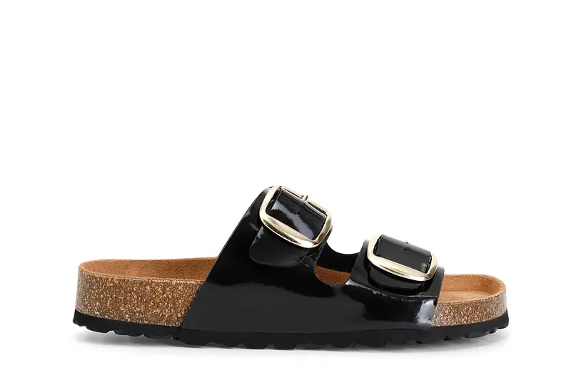 ciabatta donna doppia fibbia nero