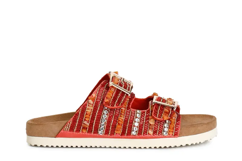 ciabatta doppia fibbia con ricami corallo