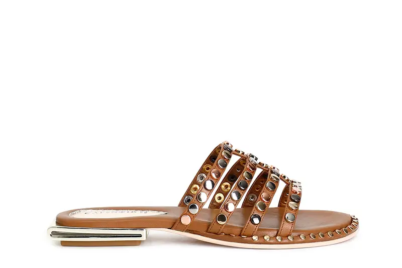 ciabatta in pelle con borchie multicolor cuoio