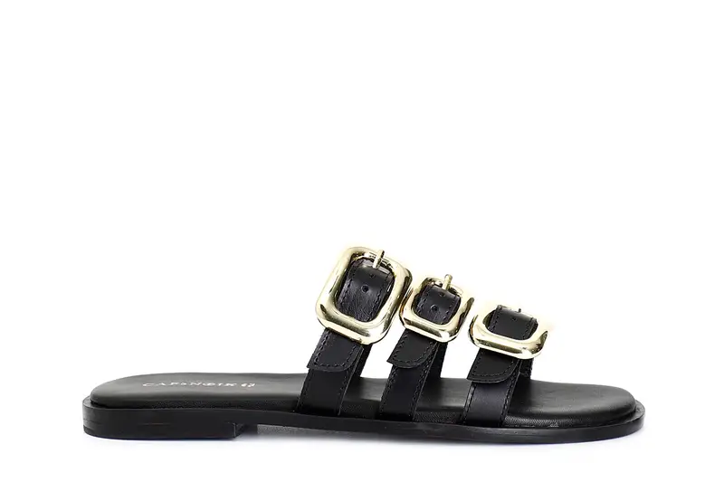 ciabatta in pelle tre fibbie nero 40