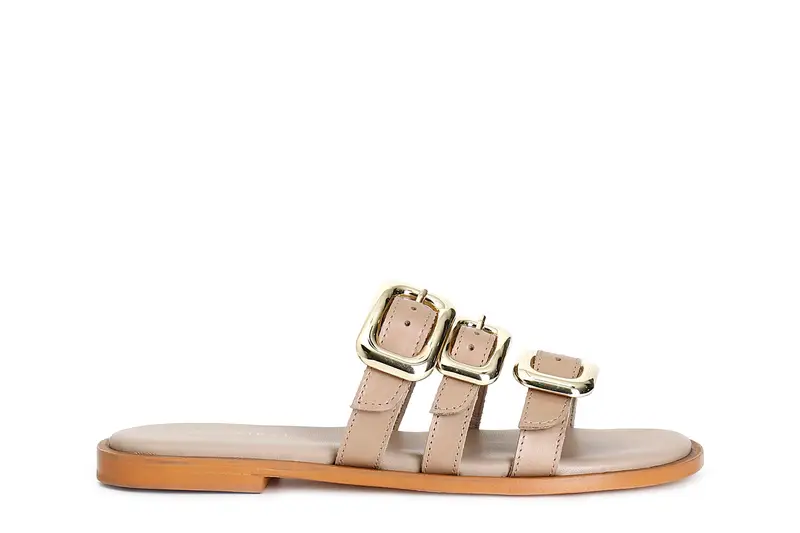 ciabatta in pelle tre fibbie sabbia 37