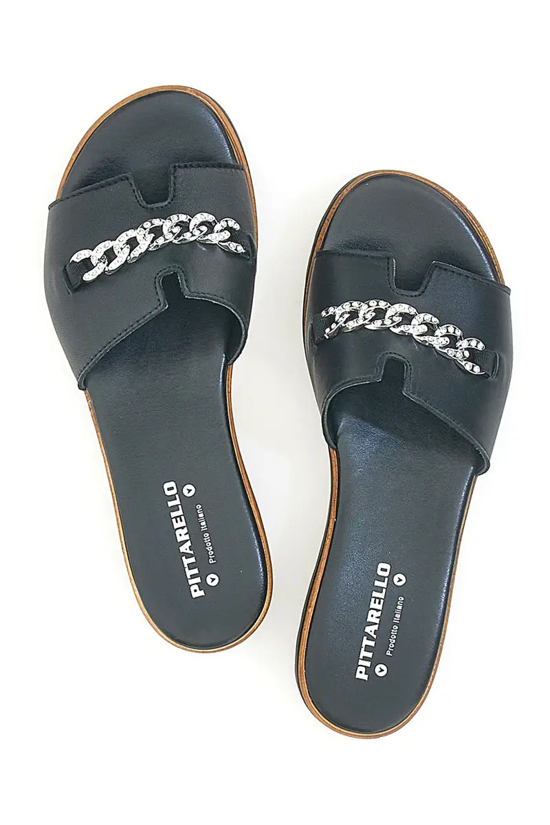 Ciabatta Nera con Fascia in Pelle e Catena Decorativa PITTARELLO 333170811 miniatura 3