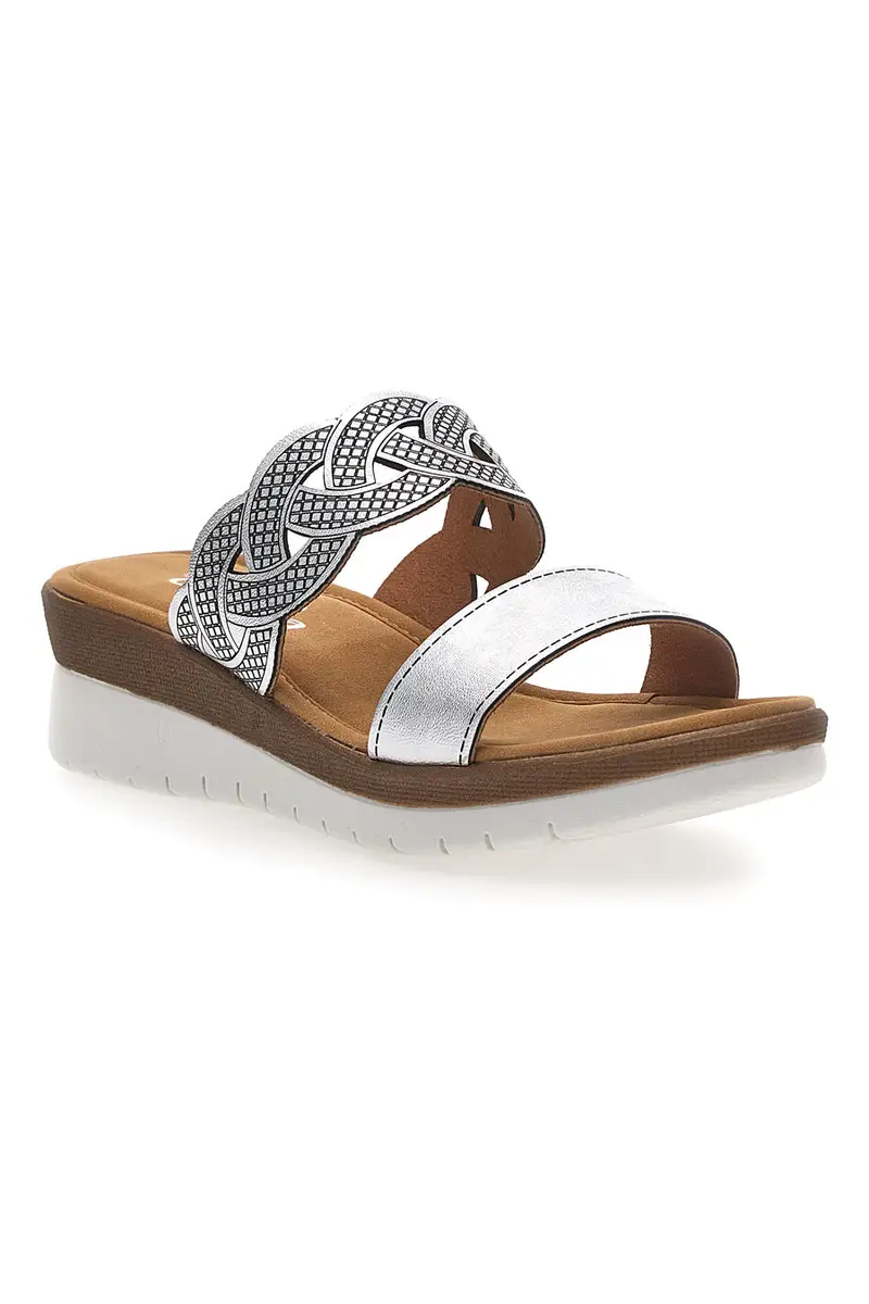 Ciabatte argento con intreccio glitter e plantare comfort Linea Comoda 8009 miniatura 2