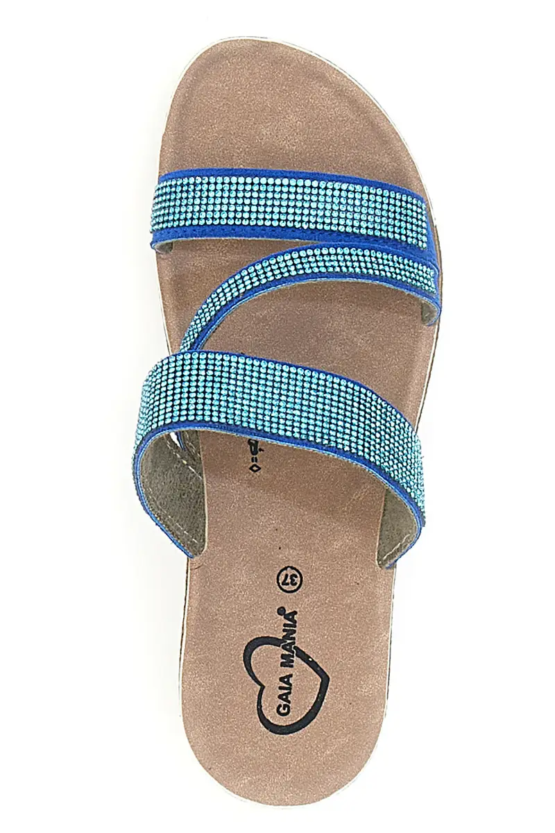 Ciabatte azzurre con zeppa glitterata Gaia Mania G006 miniatura 3